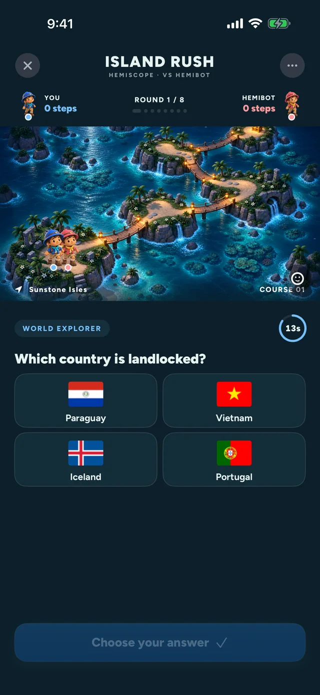 An Island Rush duel: which country is landlocked?